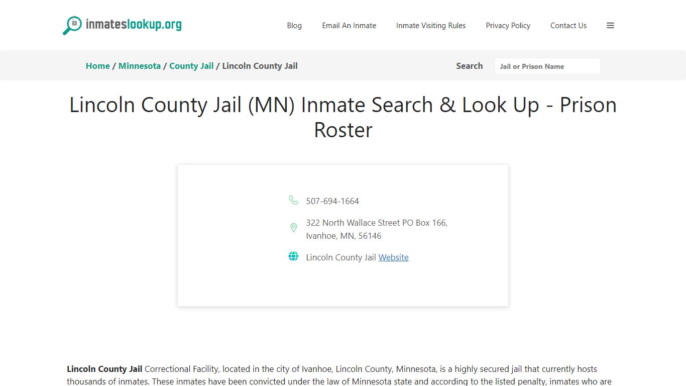 Lincoln County Jail (MN) Inmate Search & Look Up - Prison Roster